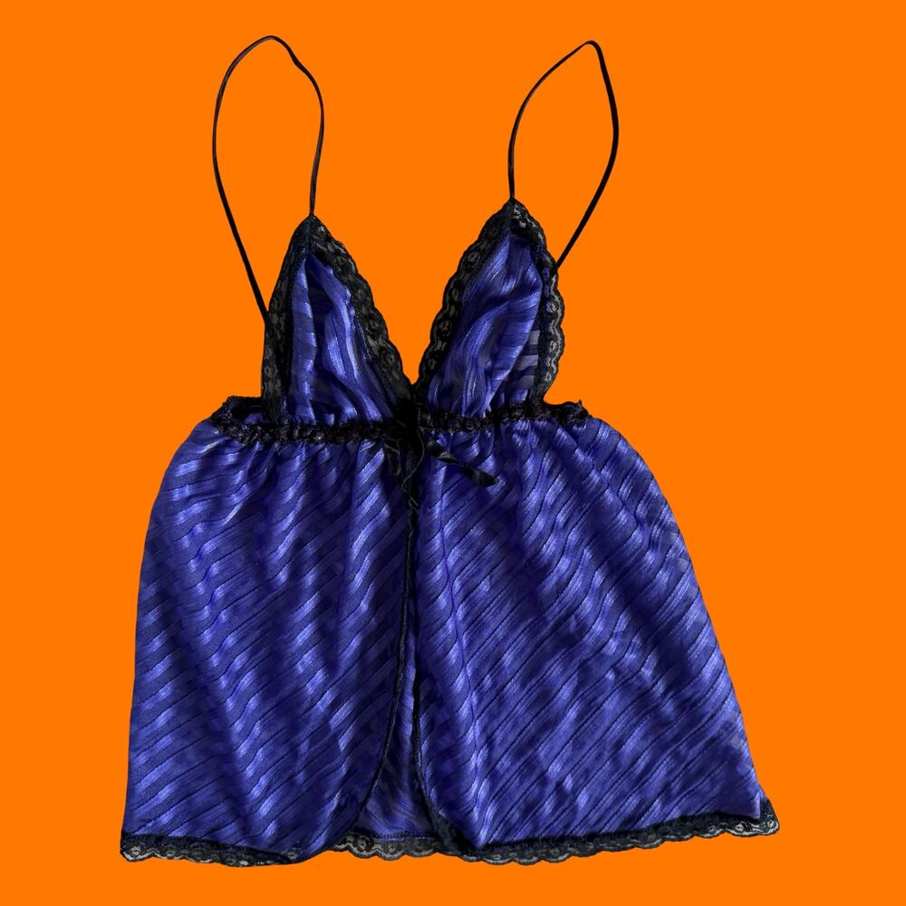 80's 90's vintage purple chiffon black lace lingerie babydoll OSFM